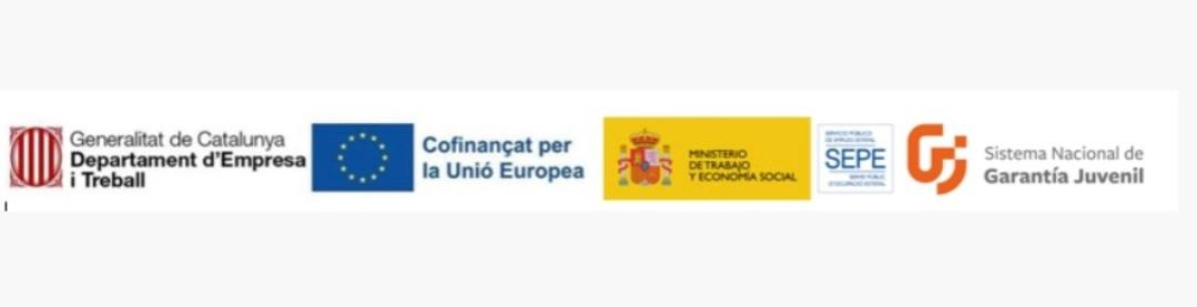 Logos de Generalitat de Catalunya, Unió Europea, Ministerio de Trabajo y Economía Social, SEPE y Sistema Nacional de Garantía Juvenil